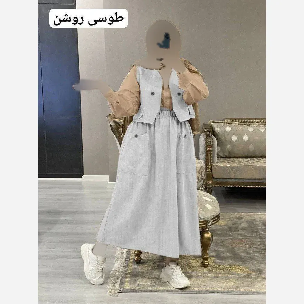 ست سه تیکه زنانه مدل ژینا جنس شانتون و داکرون فری سایز 38 تا 46