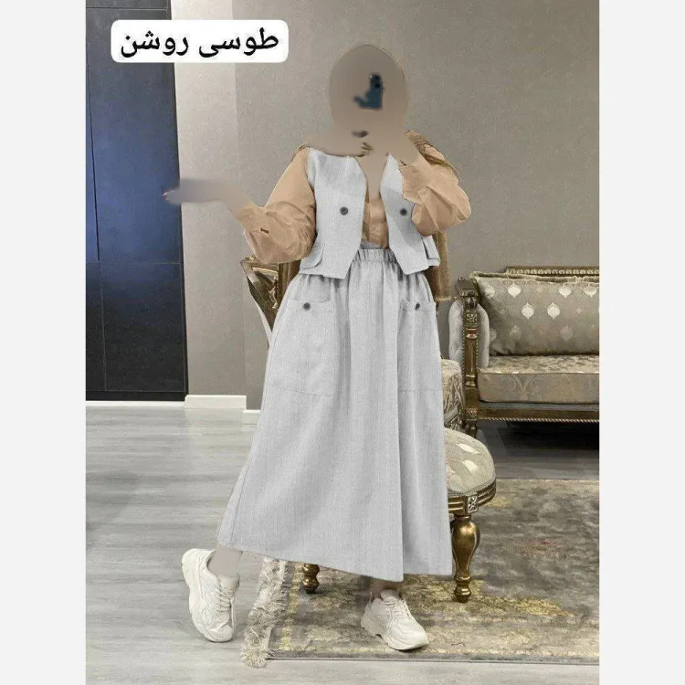 ست سه تیکه زنانه مدل ژینا جنس شانتون و داکرون فری سایز 38 تا 46
