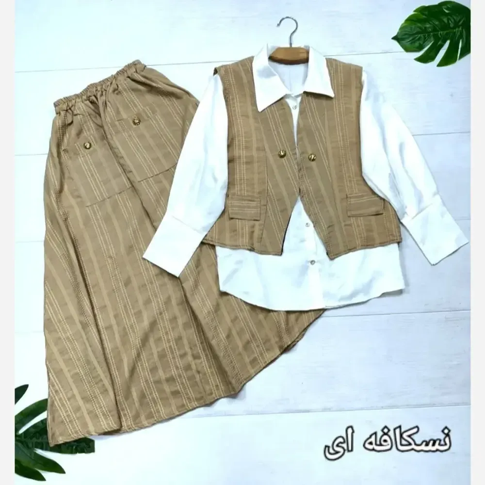 ست سه تیکه زنانه مدل ژینا جنس شانتون و داکرون فری سایز 38 تا 46