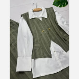 ست سه تیکه زنانه مدل ژینا جنس شانتون و داکرون فری سایز 38 تا 46