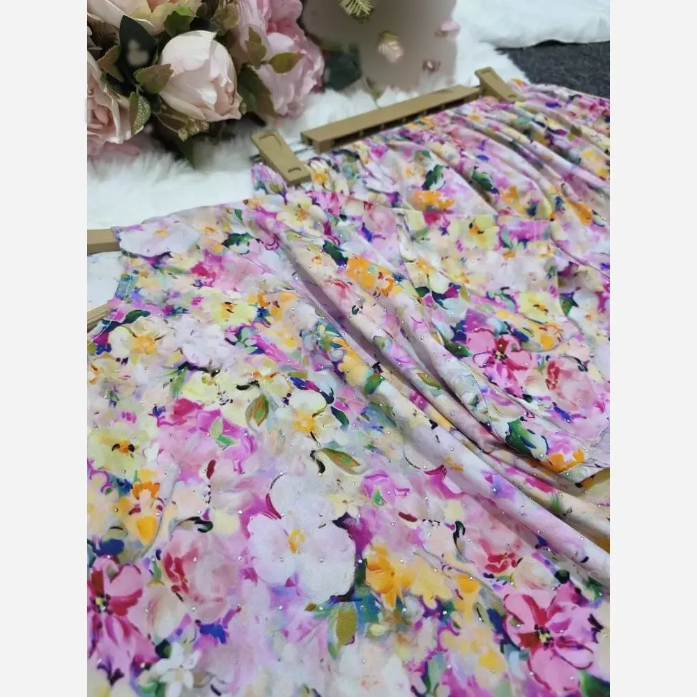 ست زنانه نخی نگین دار فری سایز مدل قواره دار
