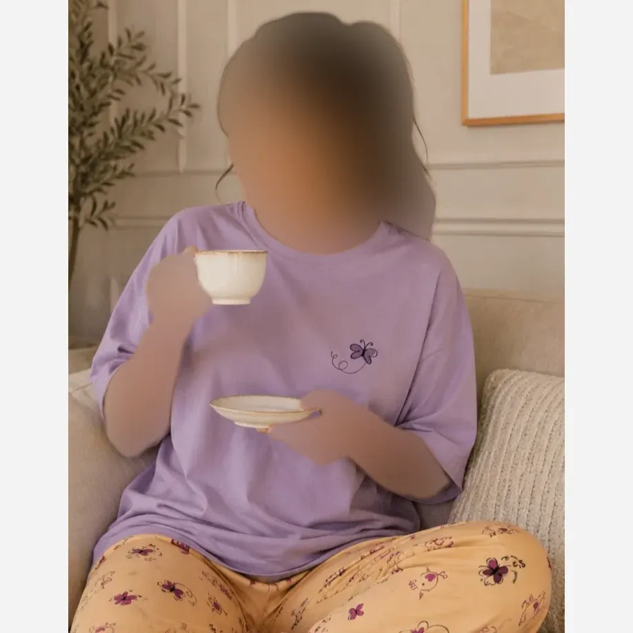 ست تیشرت و شلوار راحتی زنانه طرح عروسکی قواره بزرگ فری سایز