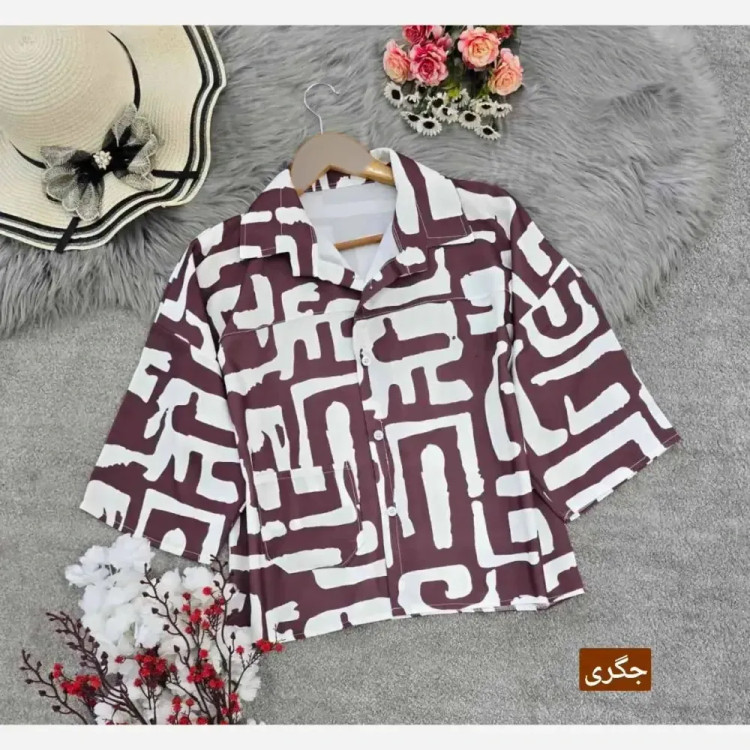 شومیز باکسی طرحدار مدل نیمه کیمونو جنس سوفیا ژاکارد فری سایز