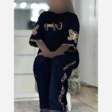 ست تیشرت و شلوار زنانه مدل enjoy جنس اسپان گلکسی رنگ مشکی فری سایز 38 تا 46