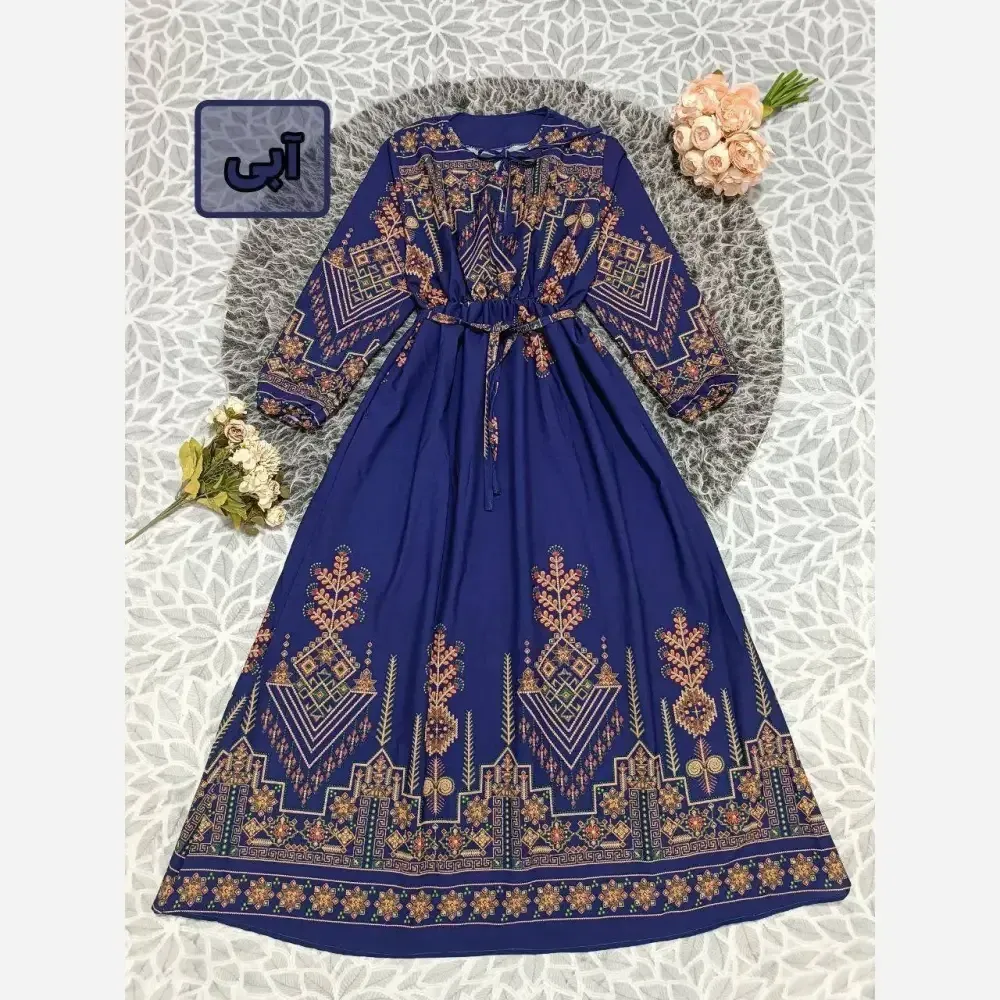 پیراهن کتیبه کلوش زنانه جنس بوگاتی فری سایز بلند و ماکسی