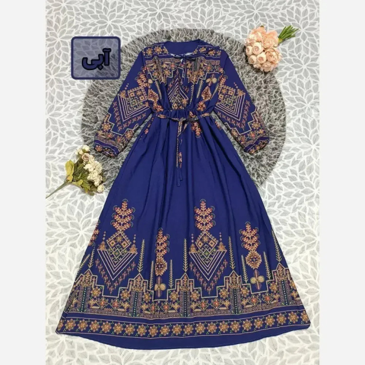 پیراهن کتیبه کلوش زنانه جنس بوگاتی فری سایز بلند و ماکسی