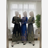 پیراهن کتیبه کلوش زنانه جنس بوگاتی فری سایز بلند و ماکسی