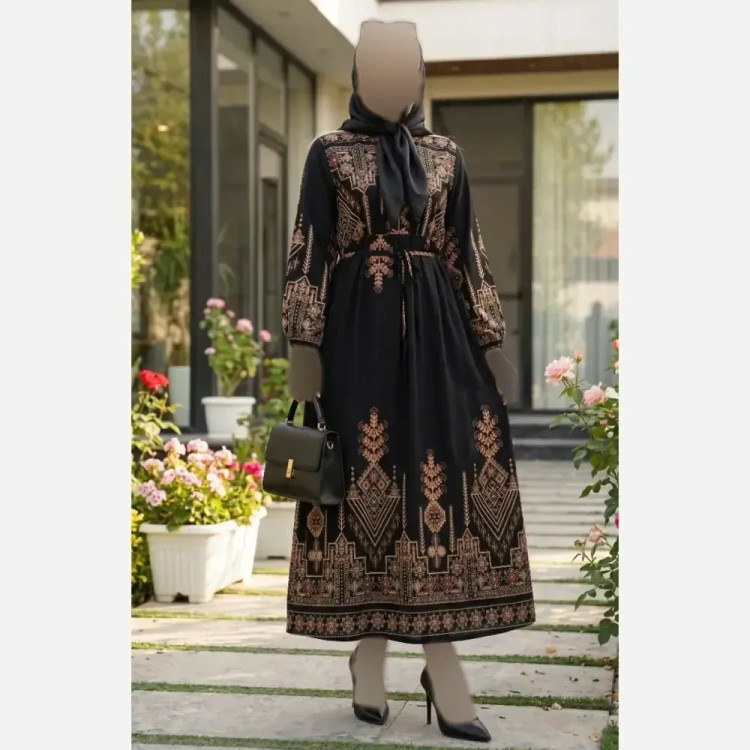 پیراهن کتیبه کلوش زنانه جنس بوگاتی فری سایز بلند و ماکسی