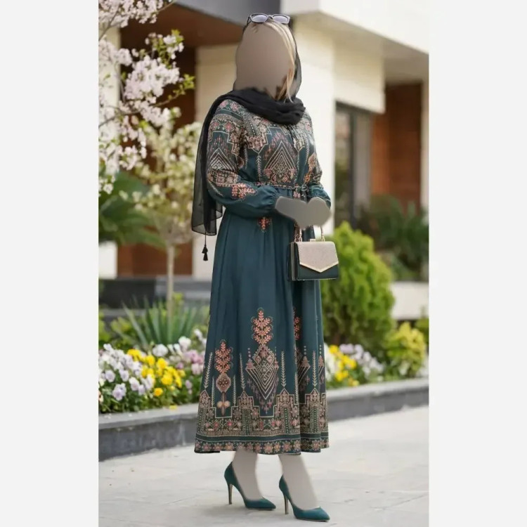 پیراهن کتیبه کلوش زنانه جنس بوگاتی فری سایز بلند و ماکسی