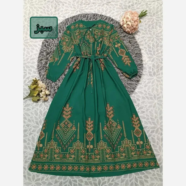 پیراهن کتیبه کلوش زنانه جنس بوگاتی فری سایز بلند و ماکسی