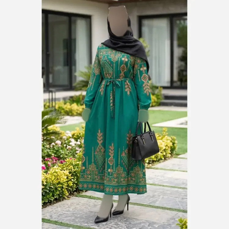 پیراهن کتیبه کلوش زنانه جنس بوگاتی فری سایز بلند و ماکسی