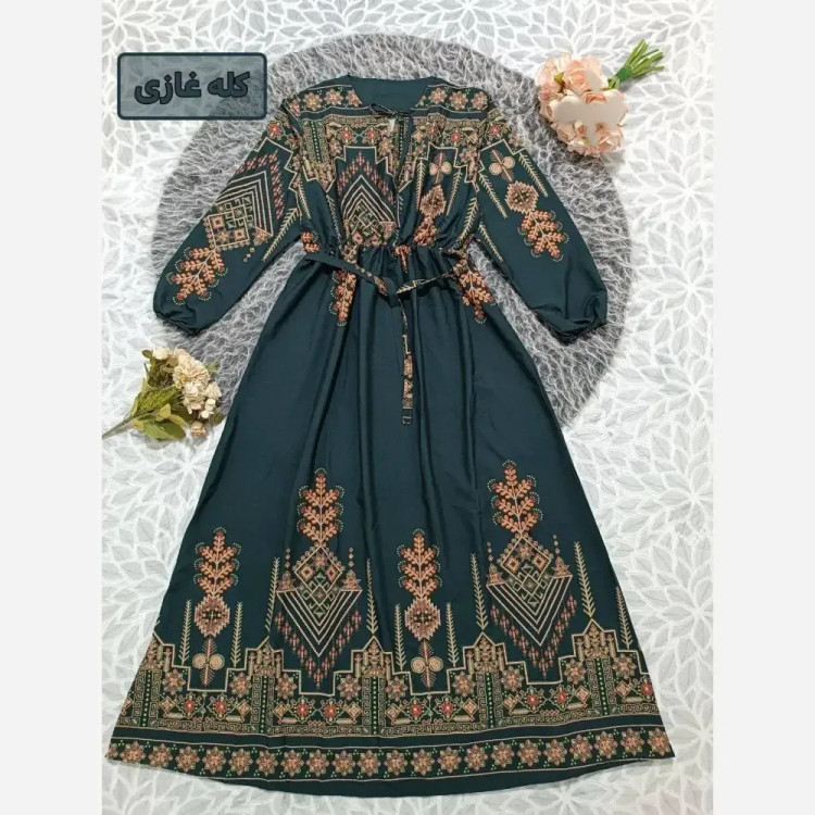 پیراهن کتیبه کلوش زنانه جنس بوگاتی فری سایز بلند و ماکسی
