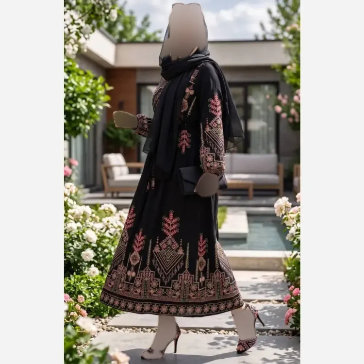 پیراهن کتیبه کلوش زنانه جنس بوگاتی فری سایز بلند و ماکسی