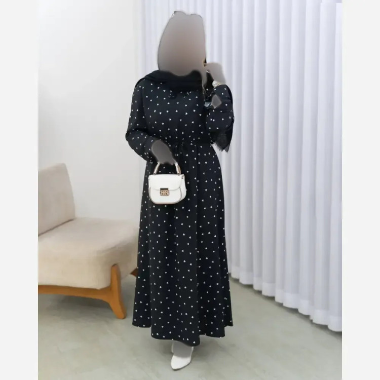 پیراهن زنانه طرح قلبی جنس بوگاتی فری سایز با کمربند و یقه چیندار