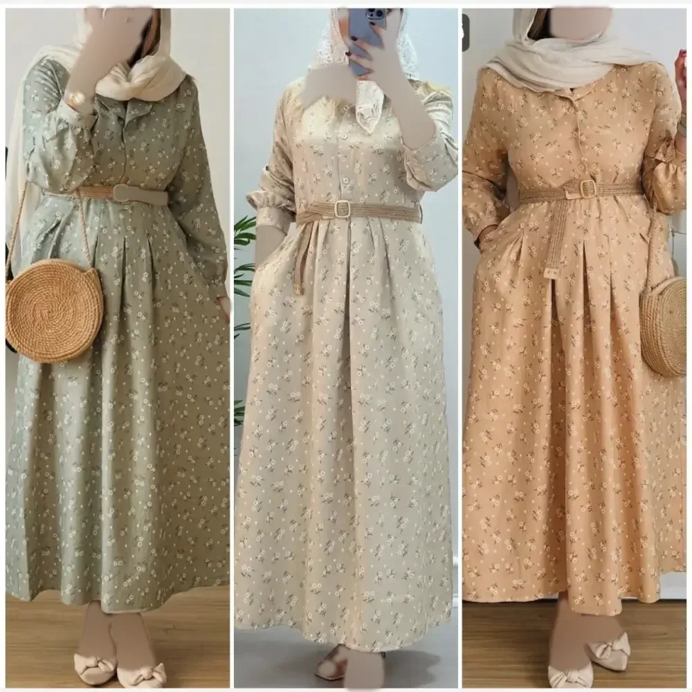 پیراهن زنانه جان جنس دورس سه نخ گرم بالا فری سایز با کمربند