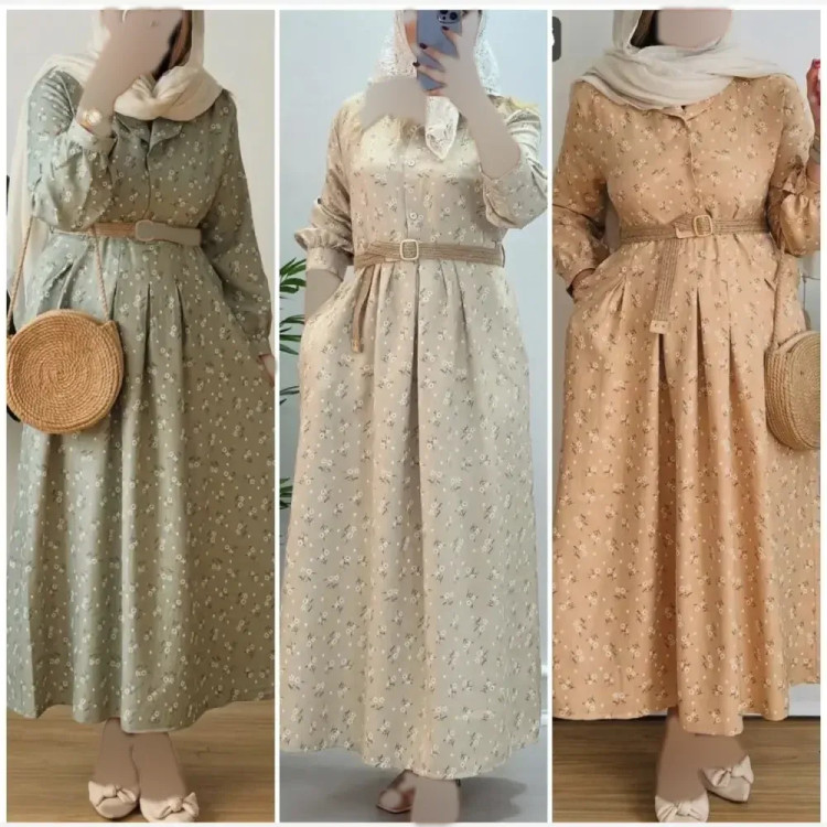 پیراهن زنانه جان جنس دورس سه نخ گرم بالا فری سایز با کمربند