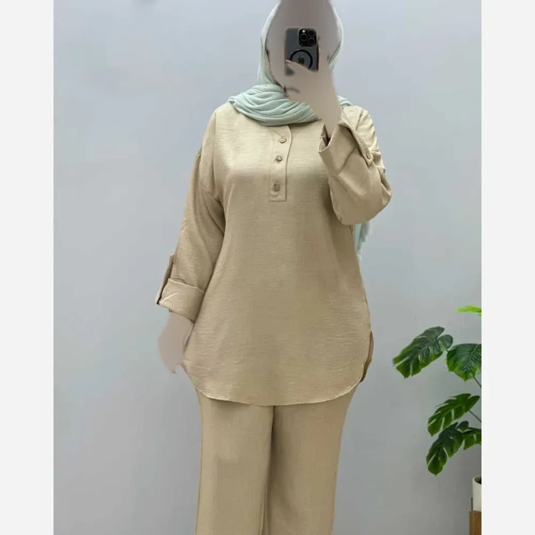 ست تونیک و شلوار زنانه مدل سلیمه جنس شانتون صوفیا فری سایز