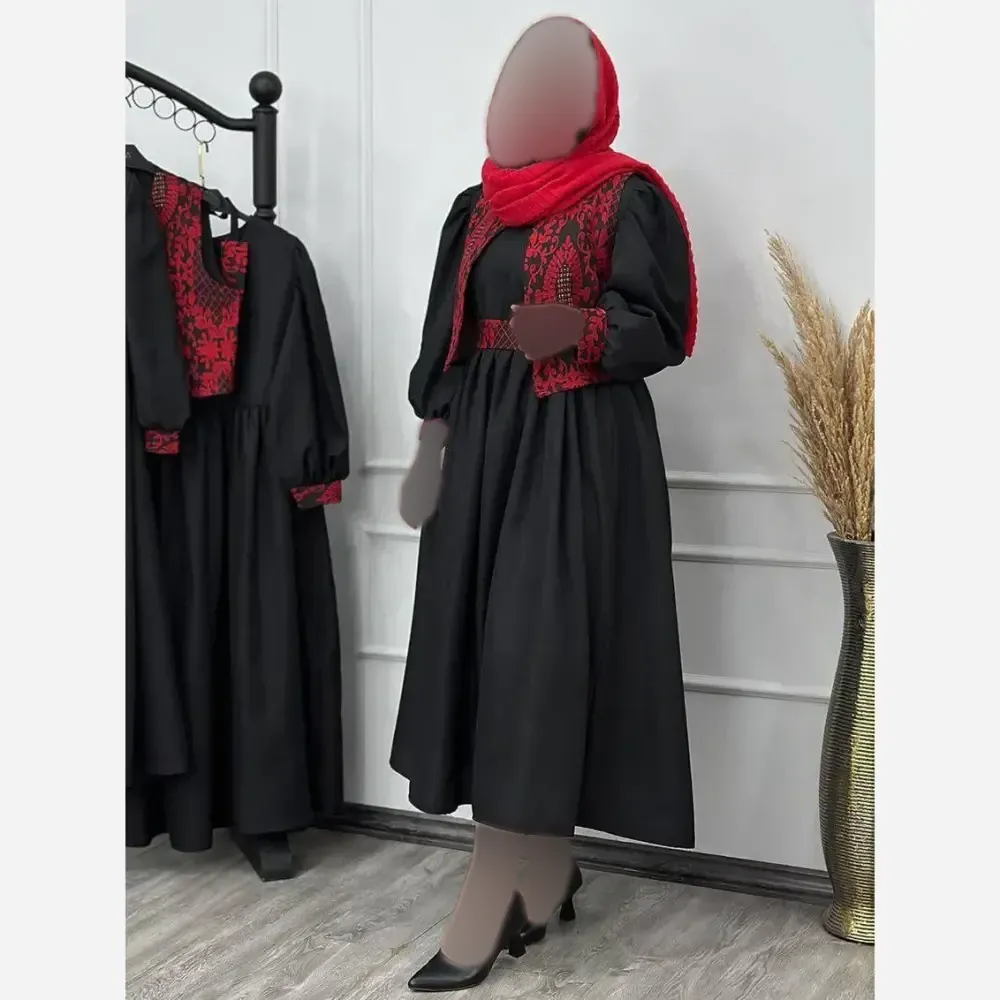 پیراهن زنانه مدل نارسیس جنس تافته سوزن دوزی و کرپ اندونزی فری سایز 36 تا 46