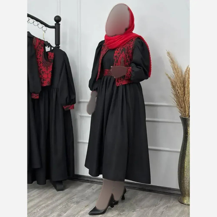 پیراهن زنانه مدل نارسیس جنس تافته سوزن دوزی و کرپ اندونزی فری سایز 36 تا 46