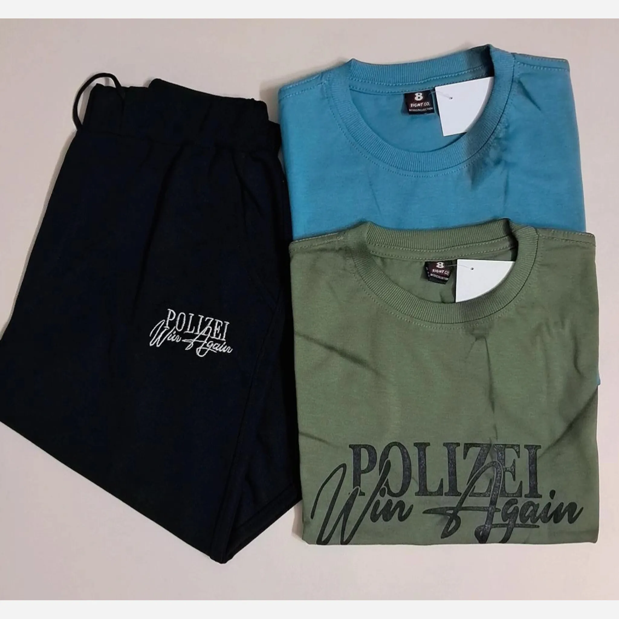 ست تیشرت و شلوارک پسرانه طرح polizei جنس پنبه لاکرا و دورس