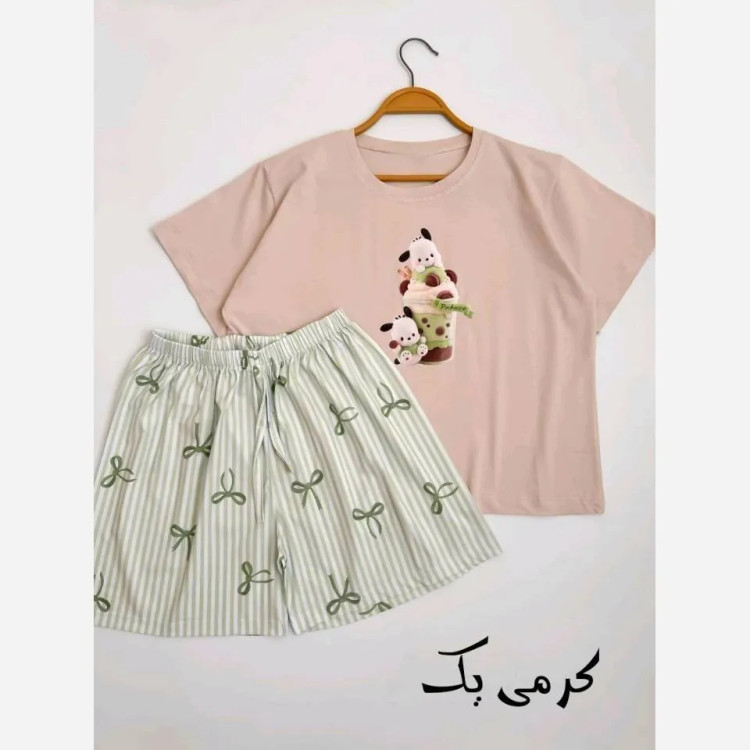 ست تیشرت و شورتک دخترانه طرح پینترستی جنس نخ پنبه و بوگاتی فری سایز