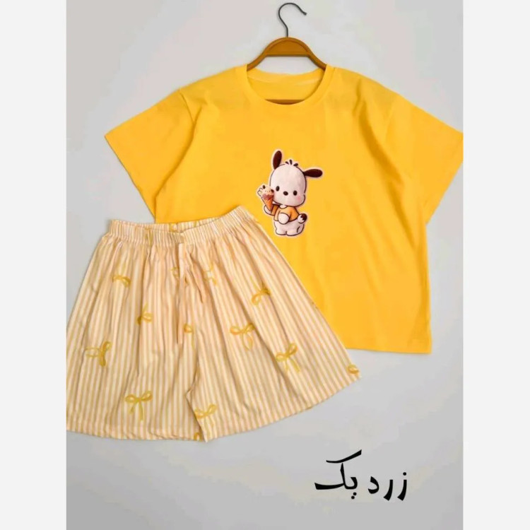 ست تیشرت و شورتک دخترانه طرح پینترستی جنس نخ پنبه و بوگاتی فری سایز