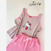 ست تاپ و شورتک زنانه نخ پنبه سوپر طرح کیتی فری سایز