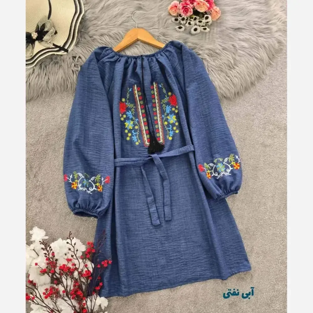 شومیز زنانه گلدوزی شده مدل مارال جنس شانتون فری سایز