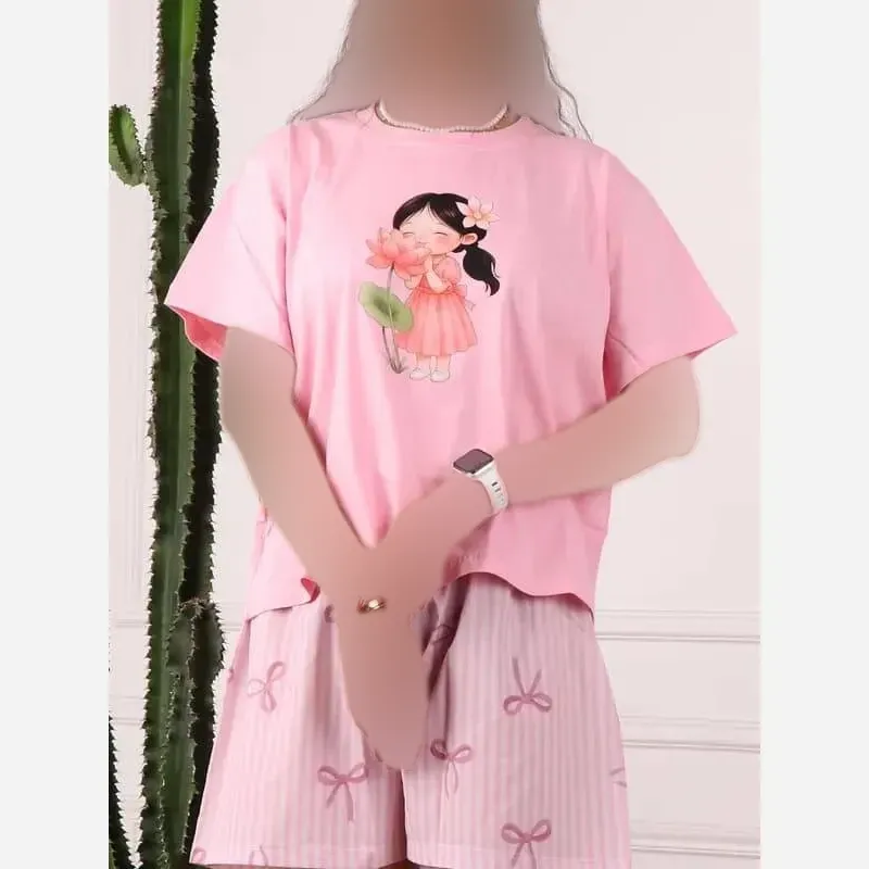 ست تیشرت و شورتک دخترانه پینترستی نخ پنبه فری سایز