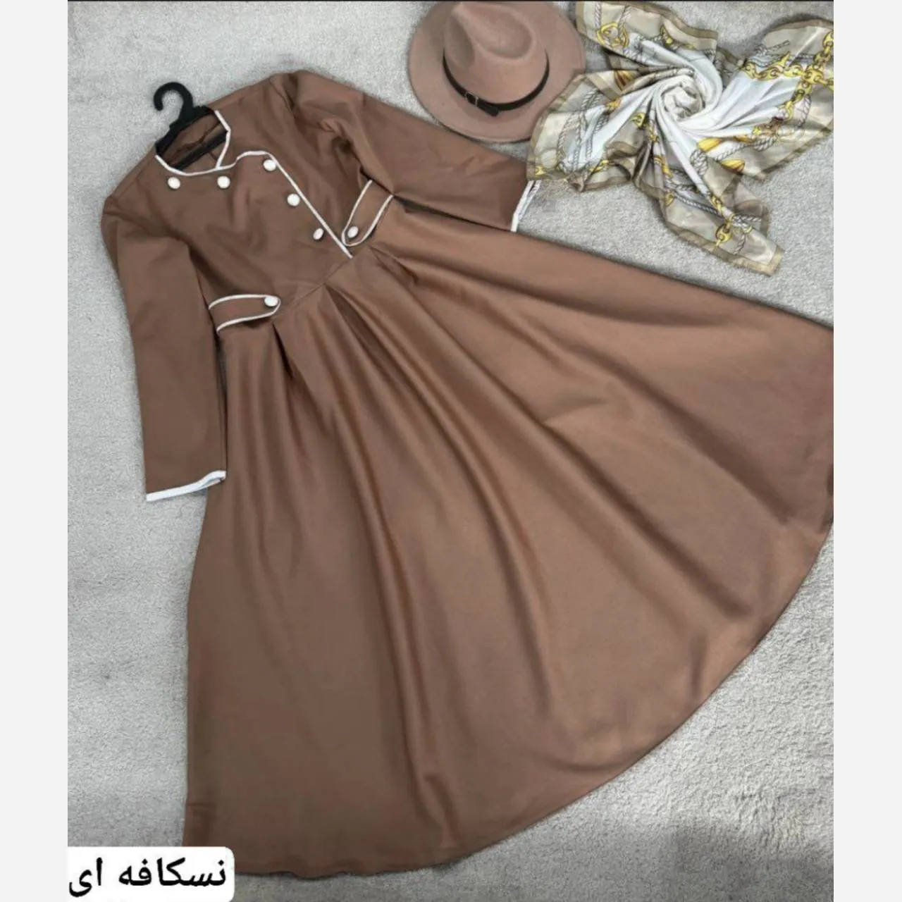 پیراهن بلند زنانه مدل آذین جنس مازراتی با دامن کلوش و کمربند سایز فری تا 46