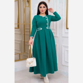 پیراهن بلند زنانه مدل آذین جنس مازراتی با دامن کلوش و کمربند سایز فری تا 46