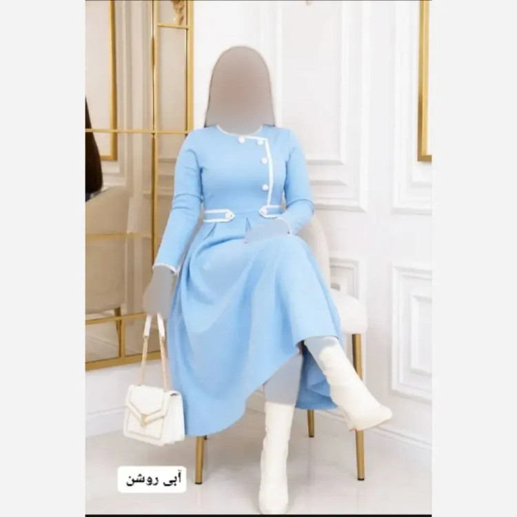 پیراهن بلند زنانه مدل آذین جنس مازراتی با دامن کلوش و کمربند سایز فری تا 46