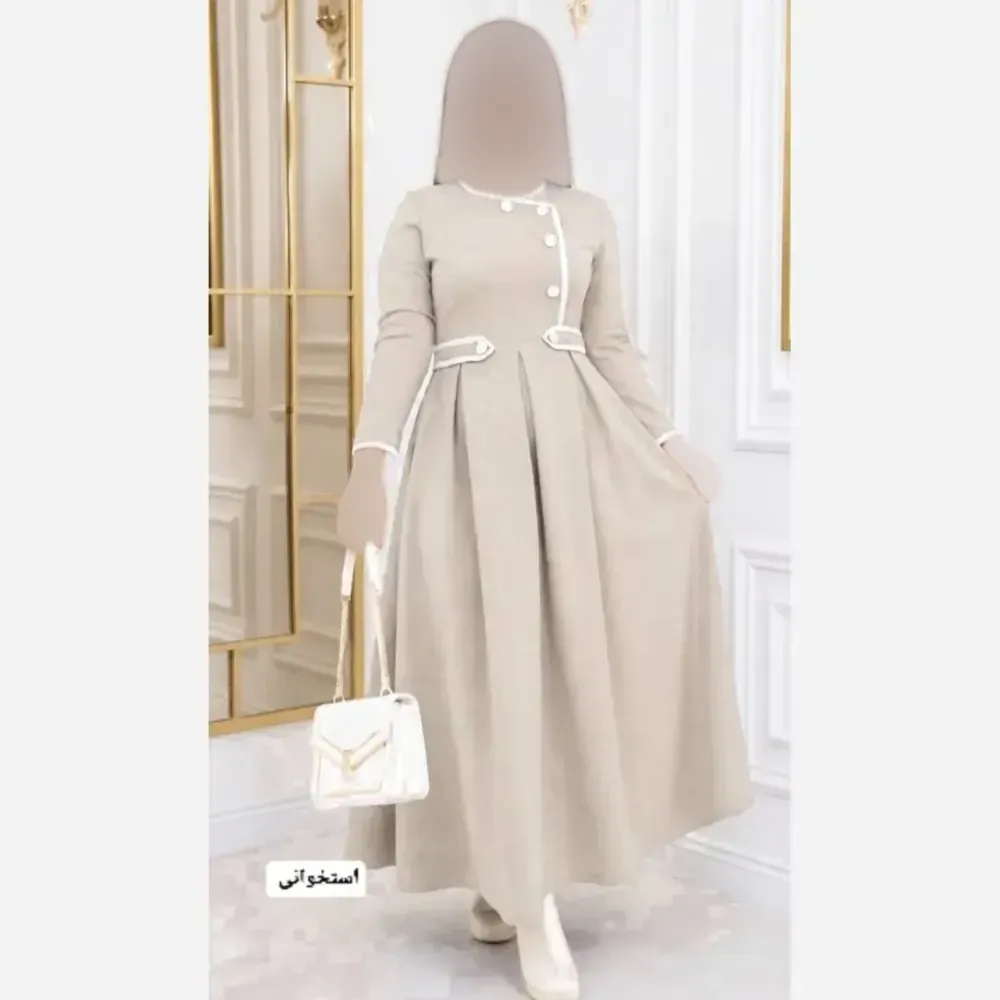 پیراهن بلند زنانه مدل آذین جنس مازراتی با دامن کلوش و کمربند سایز فری تا 46