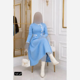 پیراهن بلند زنانه مدل آذین جنس مازراتی با دامن کلوش و کمربند سایز فری تا 46