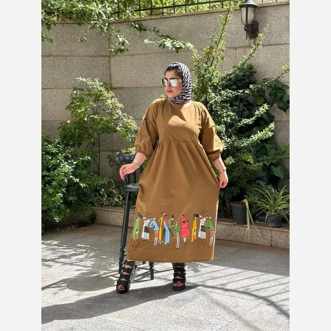 لباس ساحلی زنانه لنین طرح آدمکی کمربنددار فری سایز