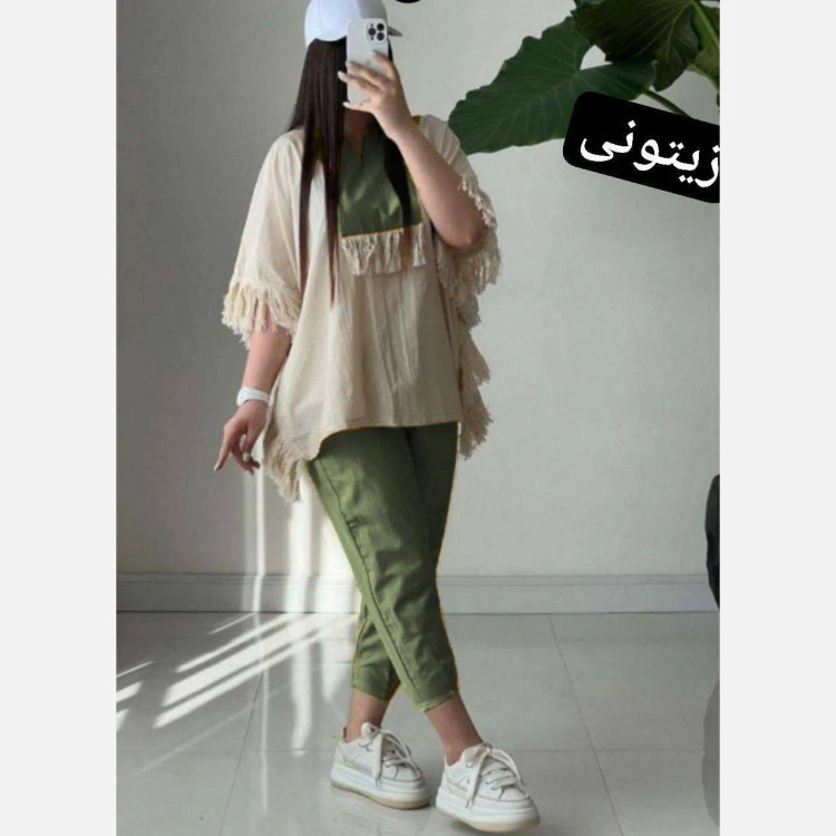 ست شومیز مانتویی و شلوار لنین نچرال و تترون بروجرد فری سایز