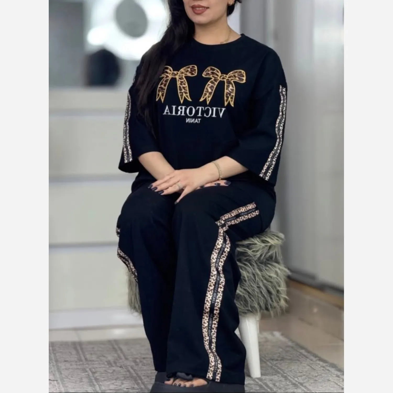 ست تیشرت شلوار زنانه VICTORIC جنس پنبه گلکسی سایز فری سایز 36 تا 46