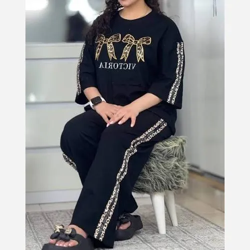 ست تیشرت شلوار زنانه VICTORIC جنس پنبه گلکسی سایز فری سایز 36 تا 46