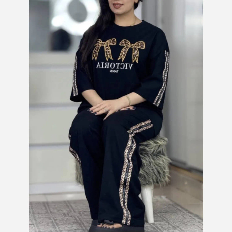 ست تیشرت شلوار زنانه VICTORIC جنس پنبه گلکسی سایز فری سایز 36 تا 46