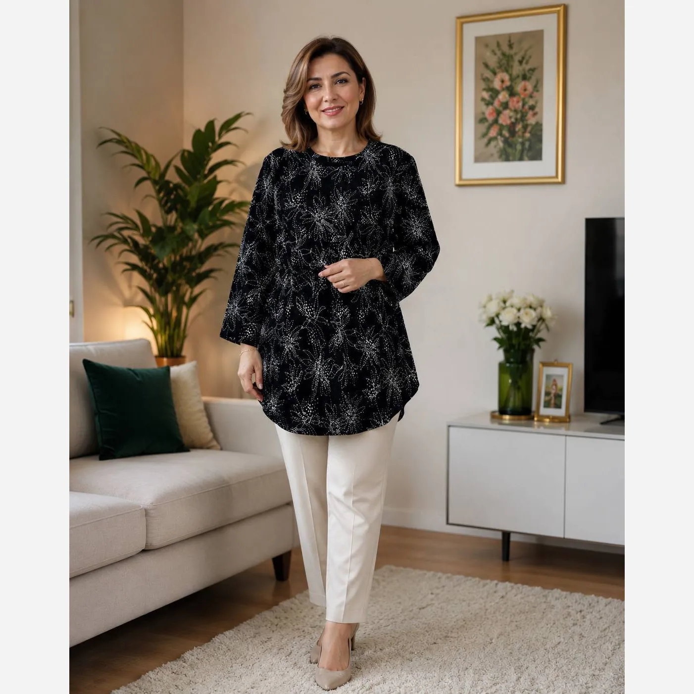 تونیک استرچ کشی زنانه قواره دار سایز بزرگ کمربند دار
