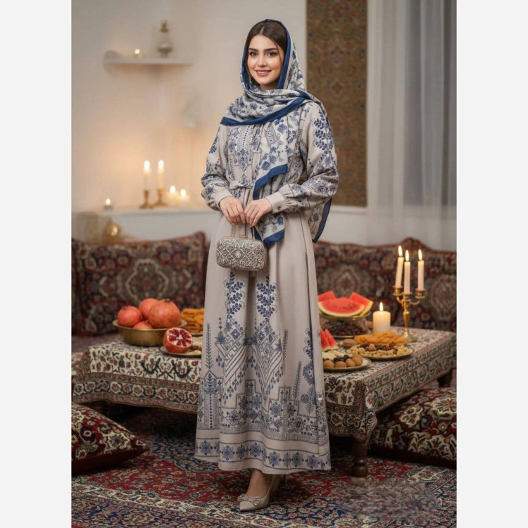 پیراهن سنتی زنانه یقه چین دار جنس بوگاتی فری سایز