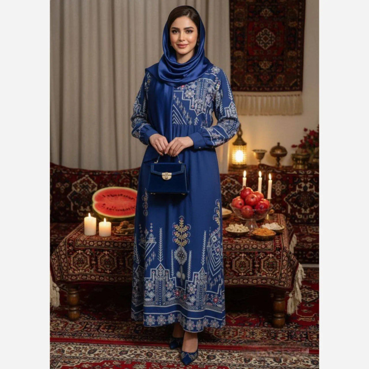 پیراهن سنتی زنانه یقه چین دار جنس بوگاتی فری سایز