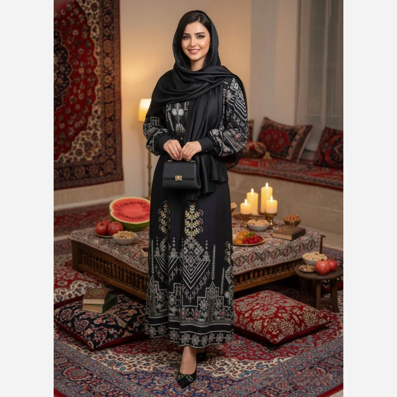 پیراهن سنتی زنانه یقه چین دار جنس بوگاتی فری سایز
