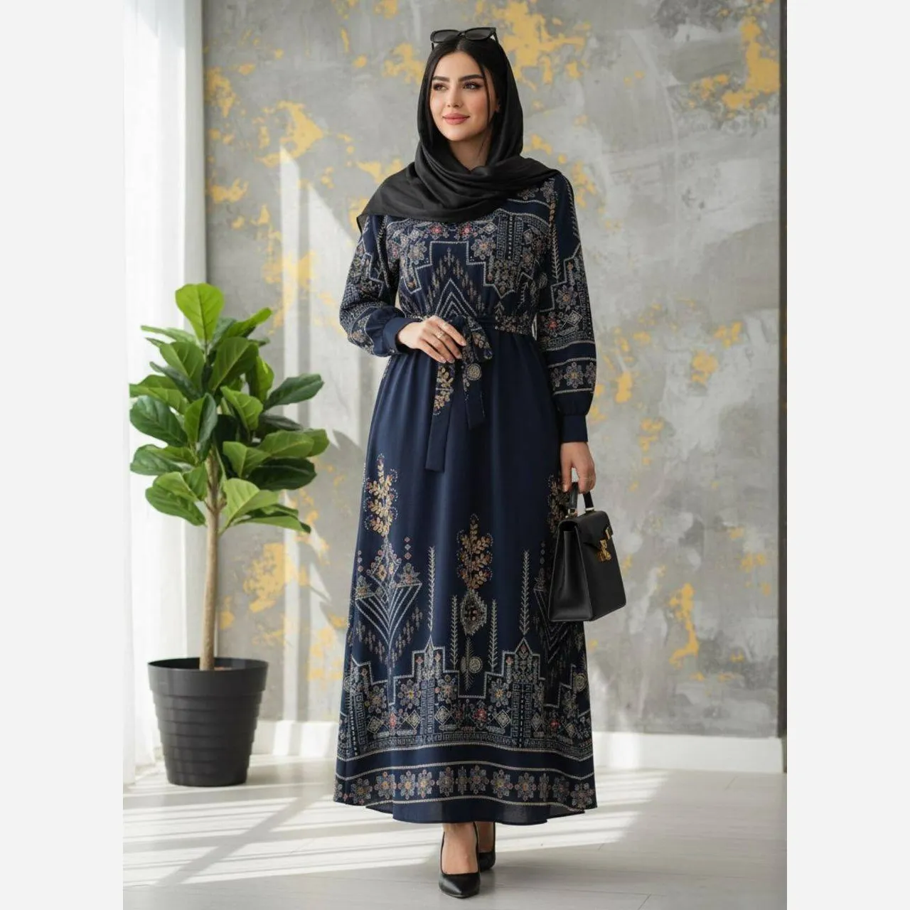 پیراهن سنتی زنانه یقه چین دار جنس بوگاتی فری سایز