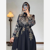 پیراهن سنتی زنانه یقه چین دار جنس بوگاتی فری سایز