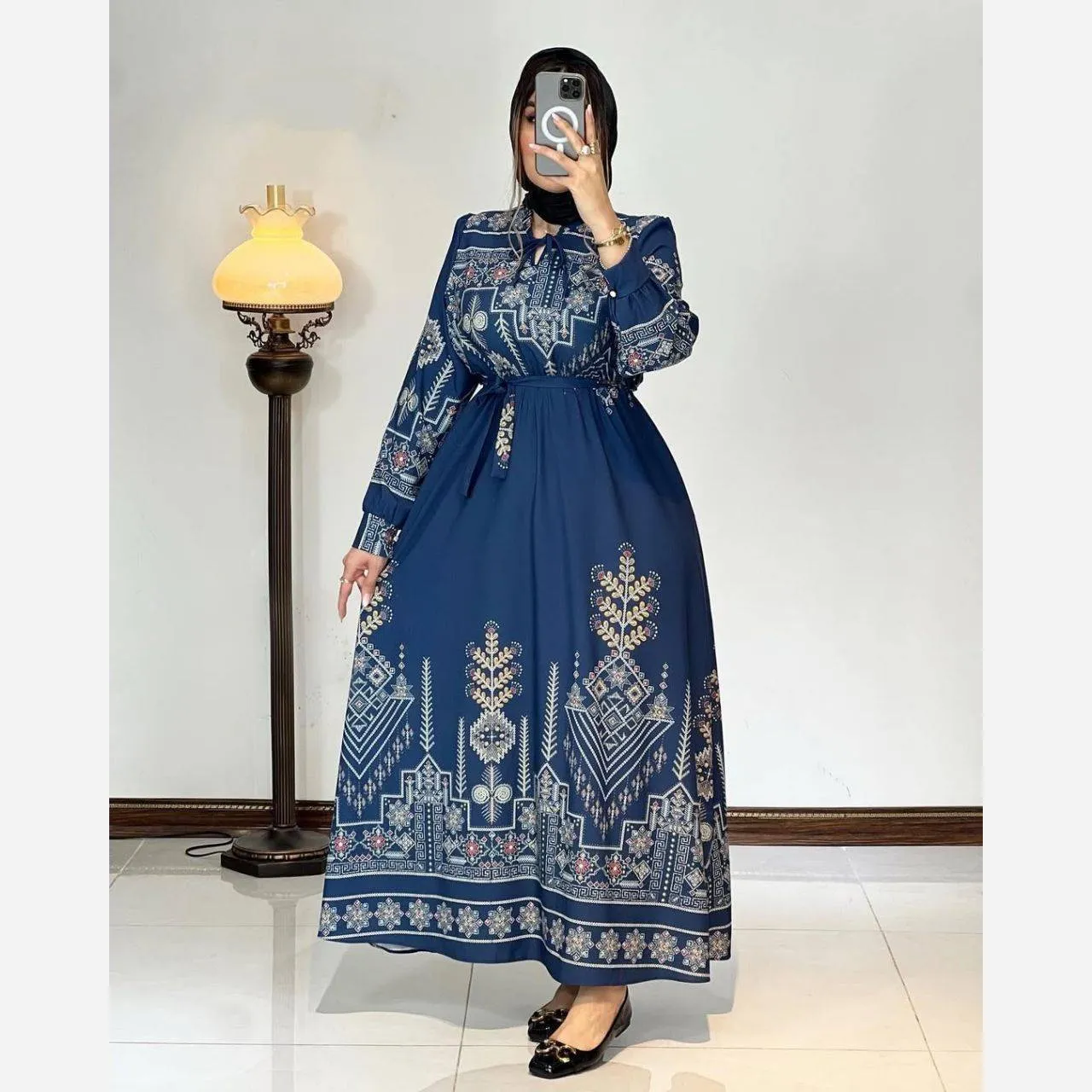 پیراهن سنتی زنانه یقه چین دار جنس بوگاتی فری سایز