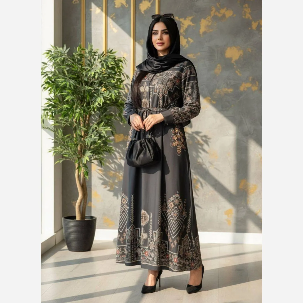 پیراهن سنتی زنانه یقه چین دار جنس بوگاتی فری سایز