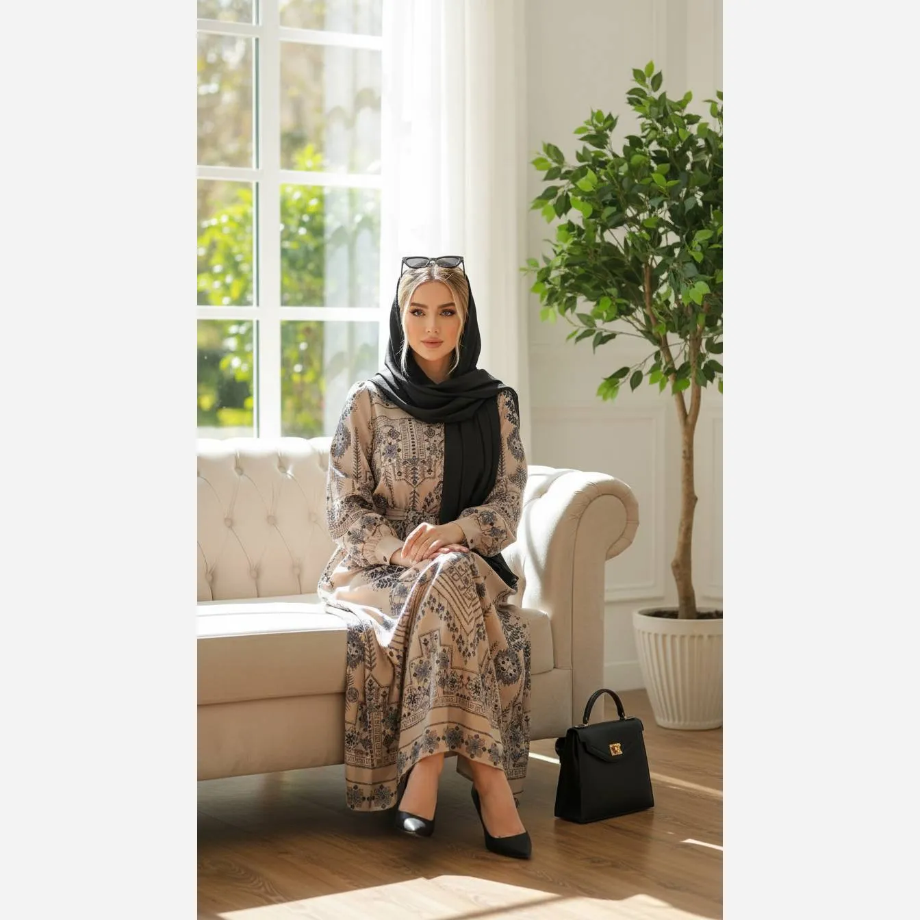 پیراهن سنتی زنانه یقه چین دار جنس بوگاتی فری سایز