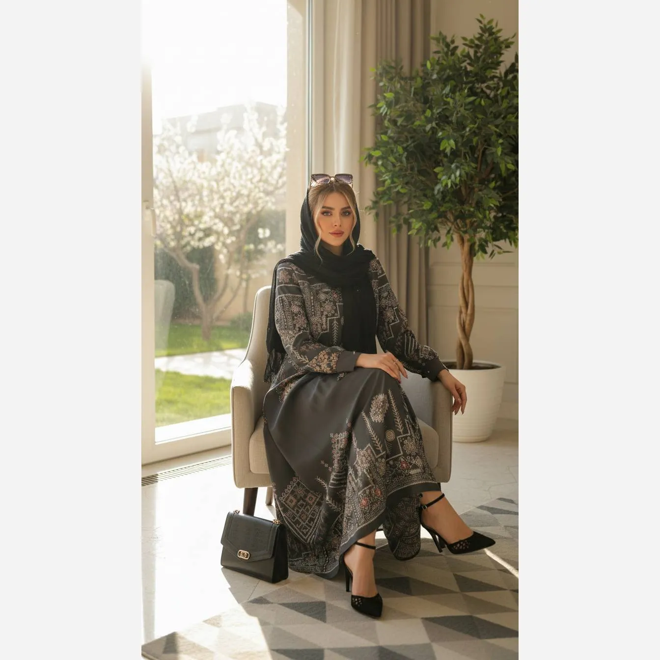پیراهن سنتی زنانه یقه چین دار جنس بوگاتی فری سایز