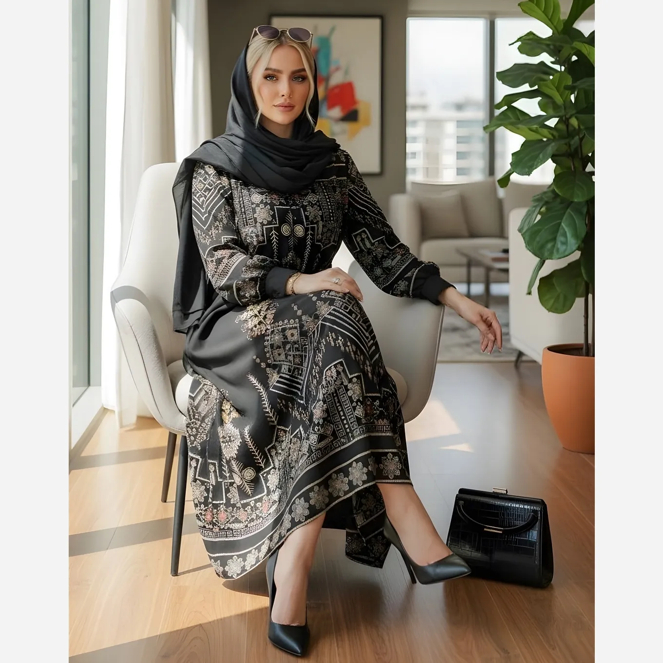 پیراهن سنتی زنانه یقه چین دار جنس بوگاتی فری سایز